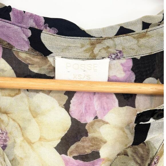 Posse Women's Sheer Cream Lavendar Floral Oversized Button-Down Shirt Size XS/S - Picture 5 of 6